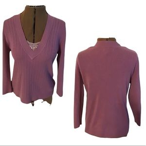 Worthington XL Soft Purple Lace V-neck Long Sleeve Shirt Sweater